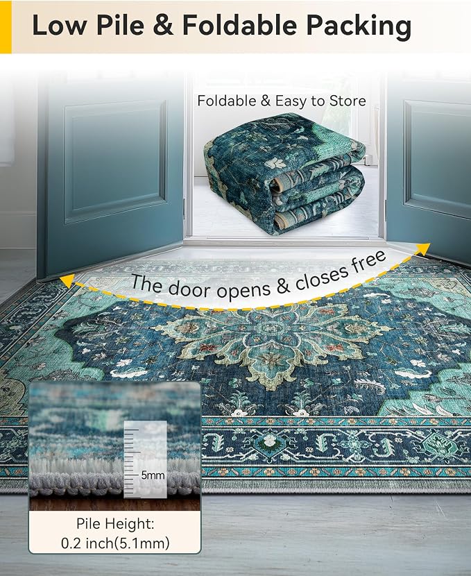 RELEANY Washable Area Rug, Teal | Non-Slip, Water Repellent, Pet Friendly - Image 7