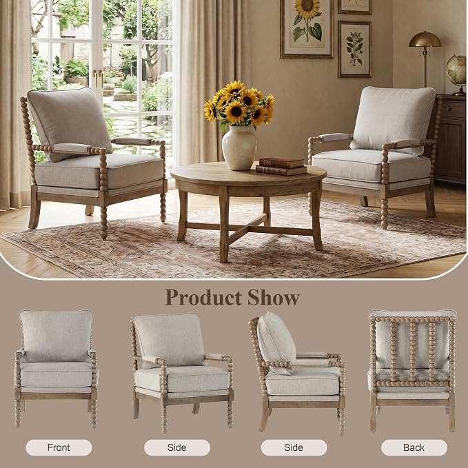 DUHOME Linen Fabric Spindle Accent Chairs Set of 2, Spool Chairs - Image 7