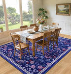PLHXFR Area Rug 10x12 Living Room: Floral Washable Boho Soft Carpet Blue | - Image 4