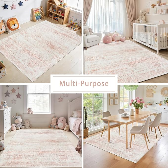 Pink Washable Rugs 5x7 Area Rugs - Image 5
