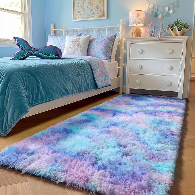 Adorable Rainbow Runner Rugs for Girls Bedroom Hallway, Plush Long Bedside Rugs - Image 4