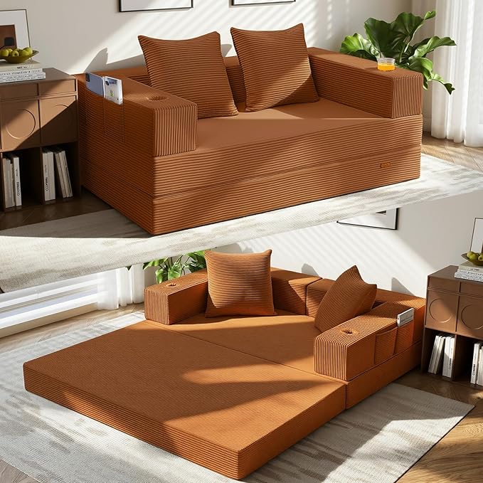 COMAX Futon Sofa Bed, 4‑in‑1 Convertible Sofa Bed, Folding Boneless Couches by COMAX