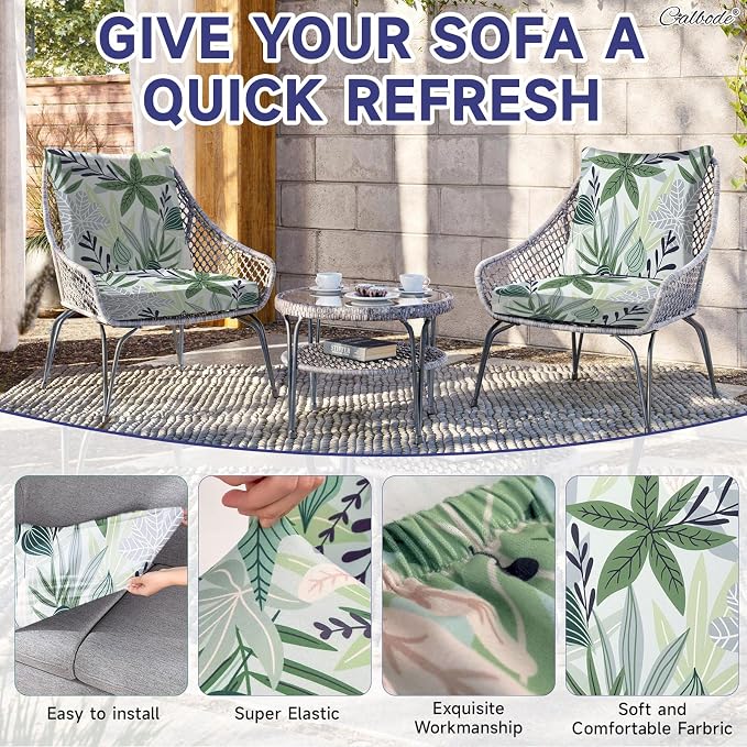 CALBODE 8 Pcs Stretch Indoor/Outdoor Seat Cushion Covers, Washable Reusable - Image 3