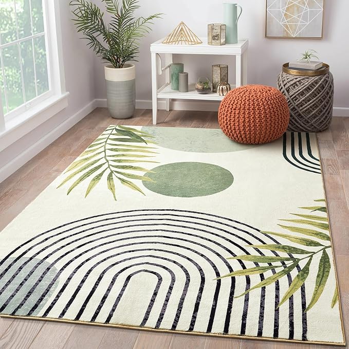 RoomTalks Mid Century Modern Washable Rug Stain Resistant, Boho Cute Aesthetic by RoomTalks