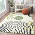 RoomTalks Mid Century Modern Washable Rug, Abstract Tropical Leaves Thin Shaggy by RoomTalks