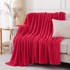 Cherry Red Throw Blanket for Couch Sofa 50x60 inches Striped Design | Fleece - Image 2