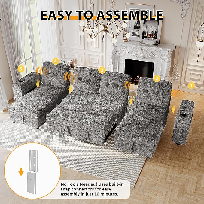 Modular Sectional Sleeper Sofa Bed, Couches - Image 8