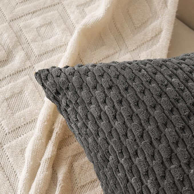 Set of 4 Dark Grey Decorative Throw Pillow Covers 22x22 Inch Corduroy Pillow - Image 3