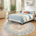 RELEANY Washable Area Rug, Round 8ft, Water Repellent, Pet Friendly, Vintage - Image 3