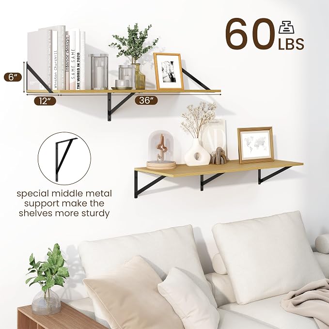 Fun Memories Floating Shelves for Wall, 12 Inch Deep Floating Shelves Set of 2 - Image 3