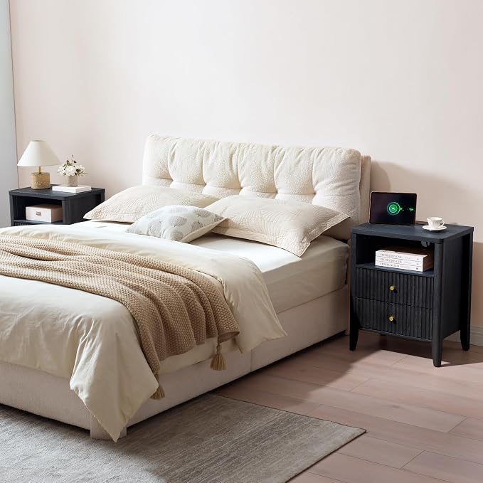 21" Fluted Nightstand with Charging Station – Modern Bedside Table with 2 - Image 6