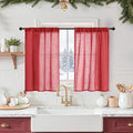 BGment Red Linen Cafe Curtains 36 Inch Length, Small Half Drapes Semi Sheer by BGment