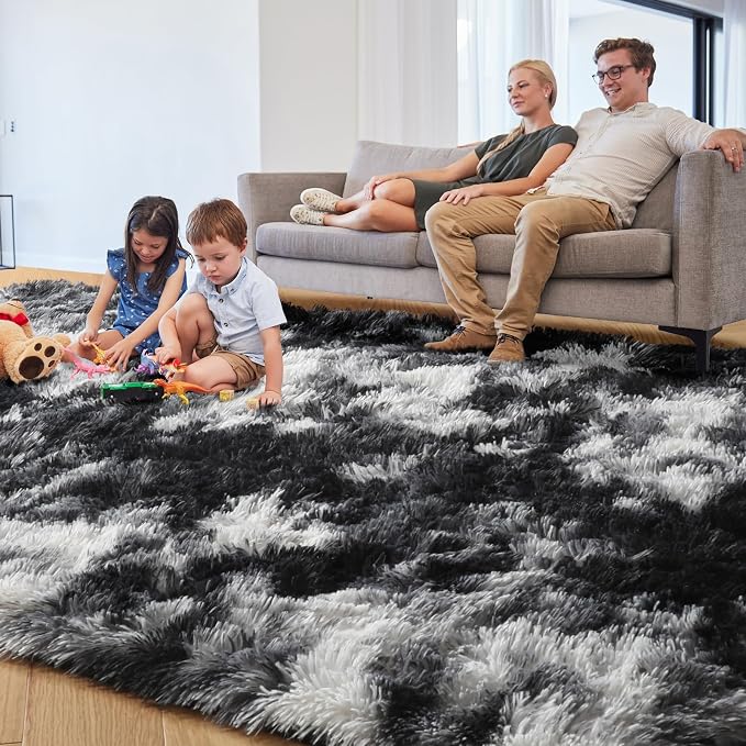 Black White Grey Bedroom Rugs 4x6 Ft, Soft Fuzzy Plush Indoor Floor Area Rug | - Image 2