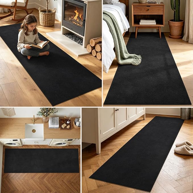 2x6 Black Solid Runner Rug Washable Non-Slip - Image 3