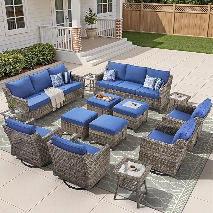 14 Piece Patio Furniture Set-High Back Outdoor Furniture Set Sectional Sofa by AMCLOBA