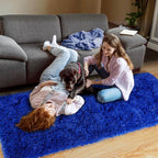 Pionblank Fluffy Runner Rugs for Bedroom 2x6, Royal Blue | Modern Shaggy Area - Image 3