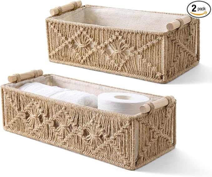 Mkono Macrame Storage Baskets Boho Decor Box Handmade Woven Decorative by Mkono