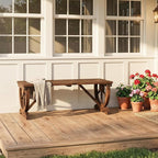 VINGLI Rustic Wooden Wheel Bench Outdoor Bench, Patio Bench Wagon Slatted Seat - Image 2