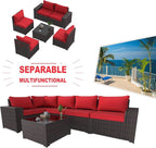 Kullavik Outdoor Patio Furniture Set 6 Pieces Sectional Rattan Sofa Set Brown - Image 6