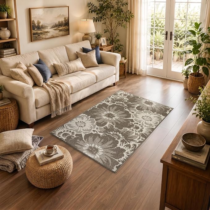 Findosom Washable Area Rug 3x5, Non Slip High-Low Textured Floral Rugs - Image 7