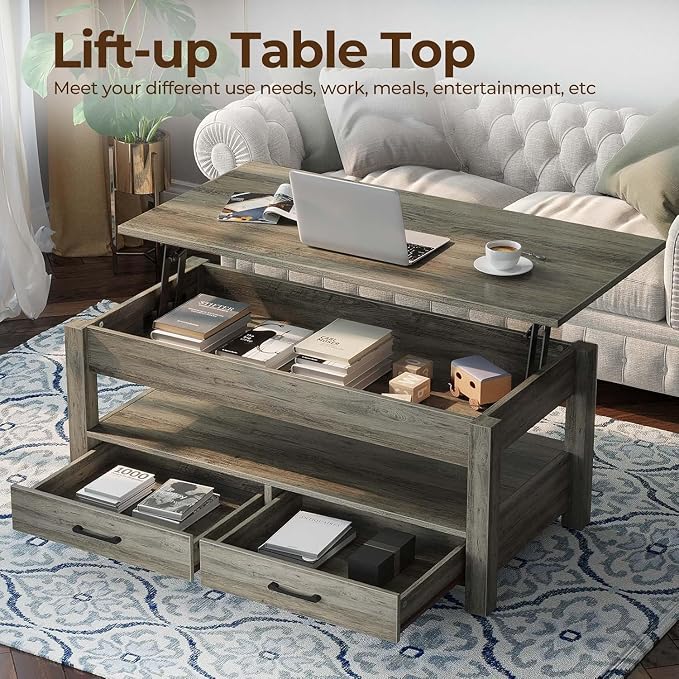 Rolanstar Coffee Table, 47.2" Lift Top Coffee Table - Image 4