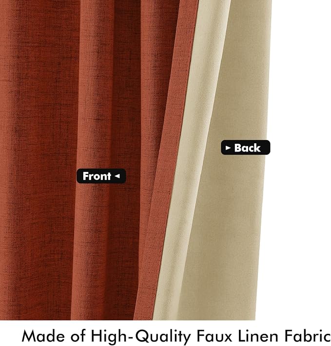 MIULEE Fall 100% Blackout Linen Curtains 42 x 96 Inch Burnt Orange 2 Panels | - Image 6