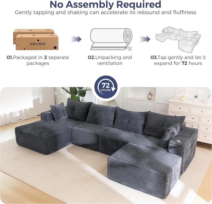 MAXYOYO 132" Giant U-Shaped Modular Sectional Couch, Modern Boneless Couch - Image 8