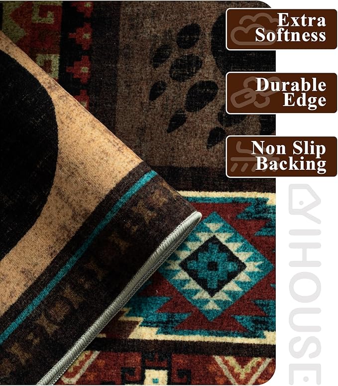 Rustic Cabin Area Rug 8x10, Machine Washable Lodge Bear Rug, Non-Slip Low Pile - Image 5