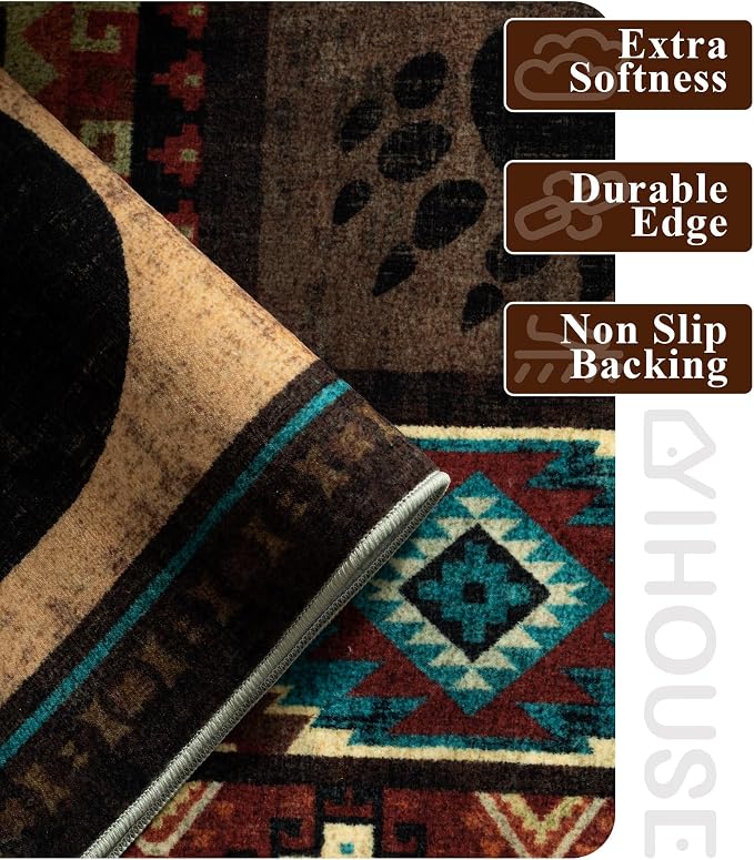 Rustic Cabin Area Rug 5x7, Machine Washable Lodge Bear Rug, Non-Slip Low Pile - Image 6