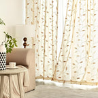MIULEE Beige Sheer Curtains 2 Panels Embroidered Leaf Patterned, W52 x L63 | - Image 3