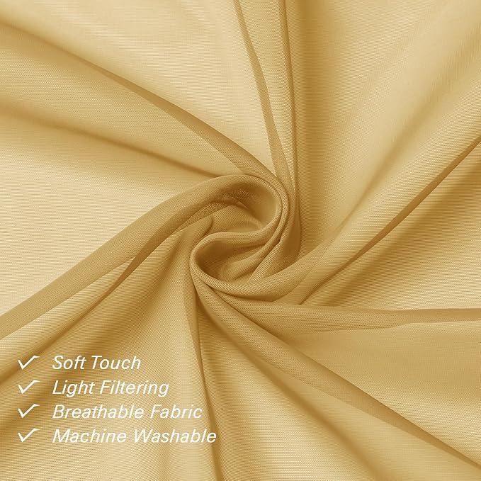Gold Sheer Curtains 96 Inches Long 2 Panels, Breathable Solid Voile Light - Image 6