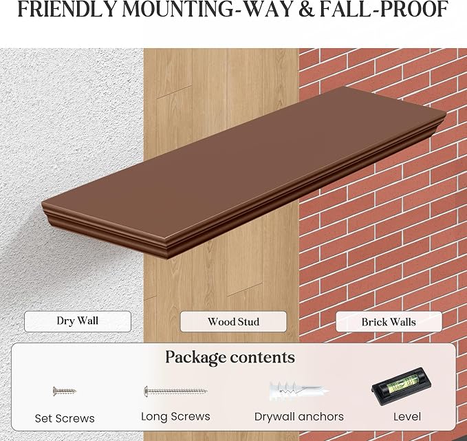 Fun Memories Floating Shelves 55 Inch Long, 9.3 Inch Deep Classic Crown Molding - Image 6