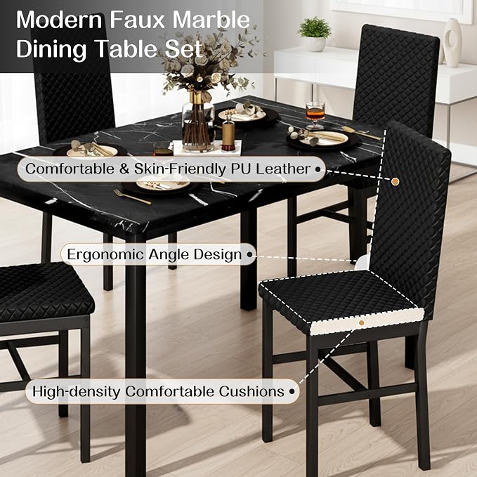 Recaceik Dining Table Set for 4, Modern 5 Piece Dining Table Set Faux Marble - Image 6
