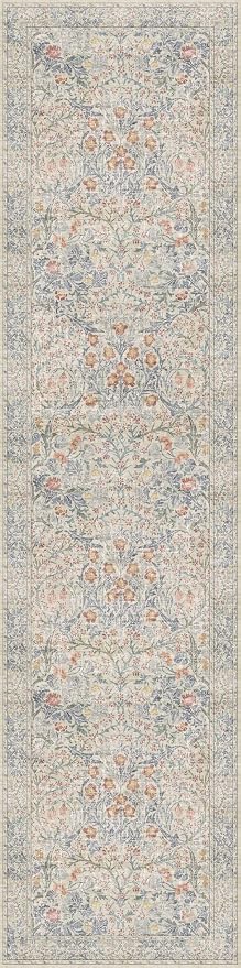Washable Beige Blue 2x10 Runner Rug - Image 2