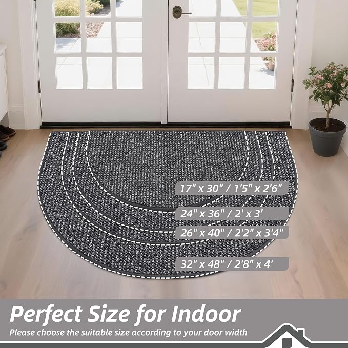 BEQHAUSE Dirt Trapper Door Mat 36" x 60" Half Circle Non Slip, Charcoal | - Image 3
