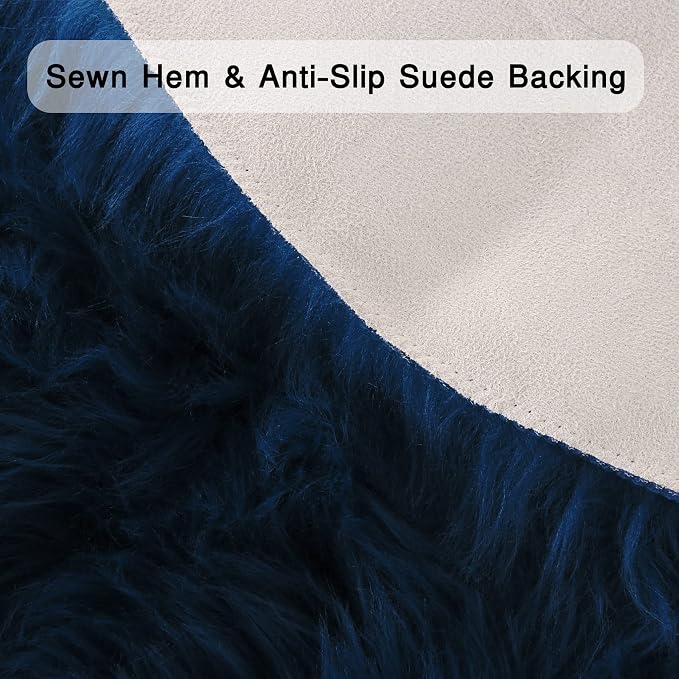 duduta Navy Blue Faux Sheepskin Runner Rugs 2x6 ft, Fluffy Fur Couch Covers | - Image 3