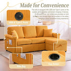 L-Shaped Sectional Sofa with Storage & Movable Ottoman, Corduroy 3 Seater - Image 6