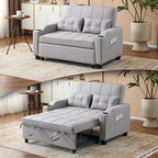 VINGLI Convertible Loveseat Sleeper Sofa, Light Grey Faux Leather Futon Sofa by VINGLI