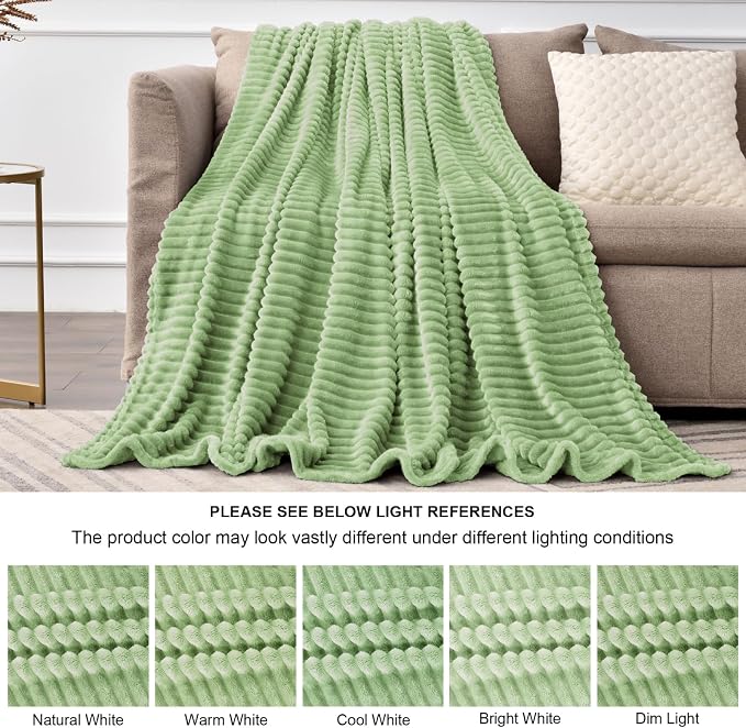 BEDELITE 3D Ribbed Apple Green Fleece Throw Blanket - Image 6