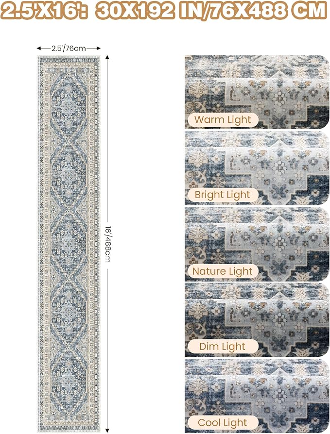 Washable Runner Rug 2.5x16, Non-Slip Long Kitchen Rugs, Soft Hallway Runner - Image 2