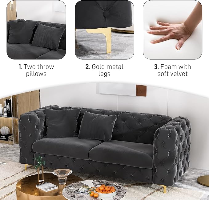 DAMAIFROM 75" Sofa Couch Mid Century Modern Velvet Couch Tufted Button Sofa - Image 5