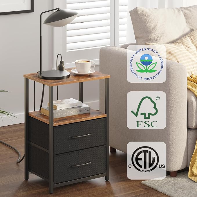TUTOTAK End Table with Charging Station, Side Table with 2 USB Ports and Outlets - Image 4