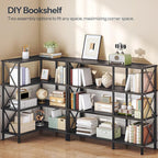HOOBRO Corner Bookshelf, 4-Tier L-Shaped Bookcase, Industrial Open Display - Image 4