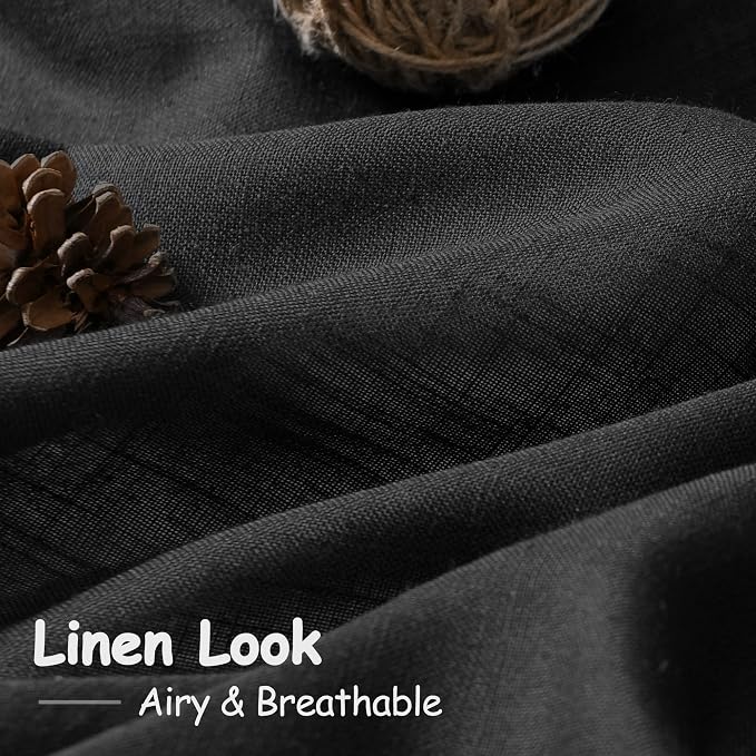 Black Linen Blend Semi Sheer Curtains 86 Inches Long 2 Panel Set Pocket Back - Image 5