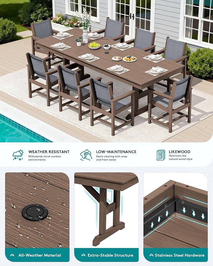 SERWALL 9 Piece Outdoor Dining Set - Image 4
