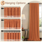 Burnt Orange 100% Blackout Window Curtain Panels Light Blocking Linen Boho - Image 6