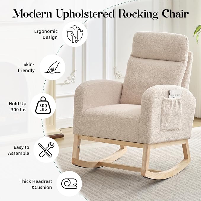 GAOMON Rocking Chair Glider for Nursery, Comfy Rocker Nursery - Image 4