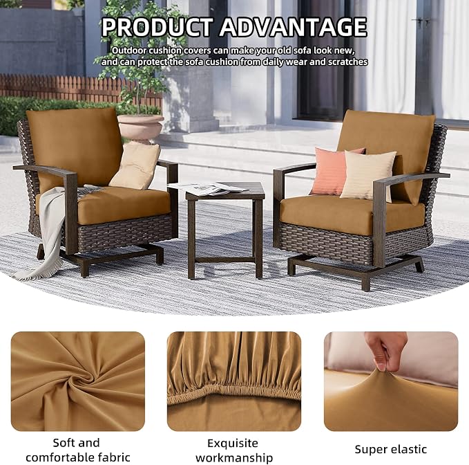 12Pcs Outdoor Cushion Covers, Elastic Patio Cushion Covers | Washable, - Image 3