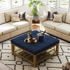Befurtori Large Square Ottoman Coffee Table, Linen Solid Upholstered Footrest - Image 4