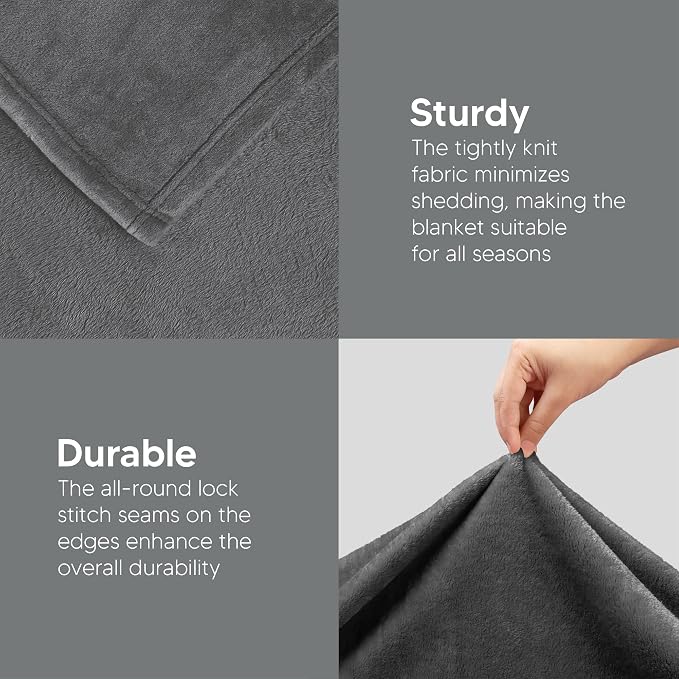 Utopia Bedding Grey 300GSM Fleece Blanket Luxury Soft Bed Blanket - Image 7
